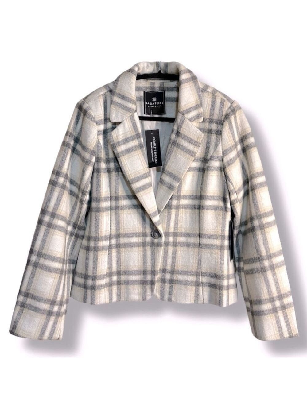 Cropped Blazer Women’s Size Medium Cream, Gray and Beige Single Button Bagatelle